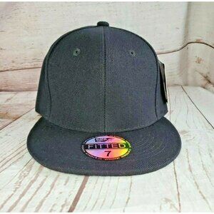 Kipa Black Plain Solid %100 Acrylic Solid Fitted Hat Size 7